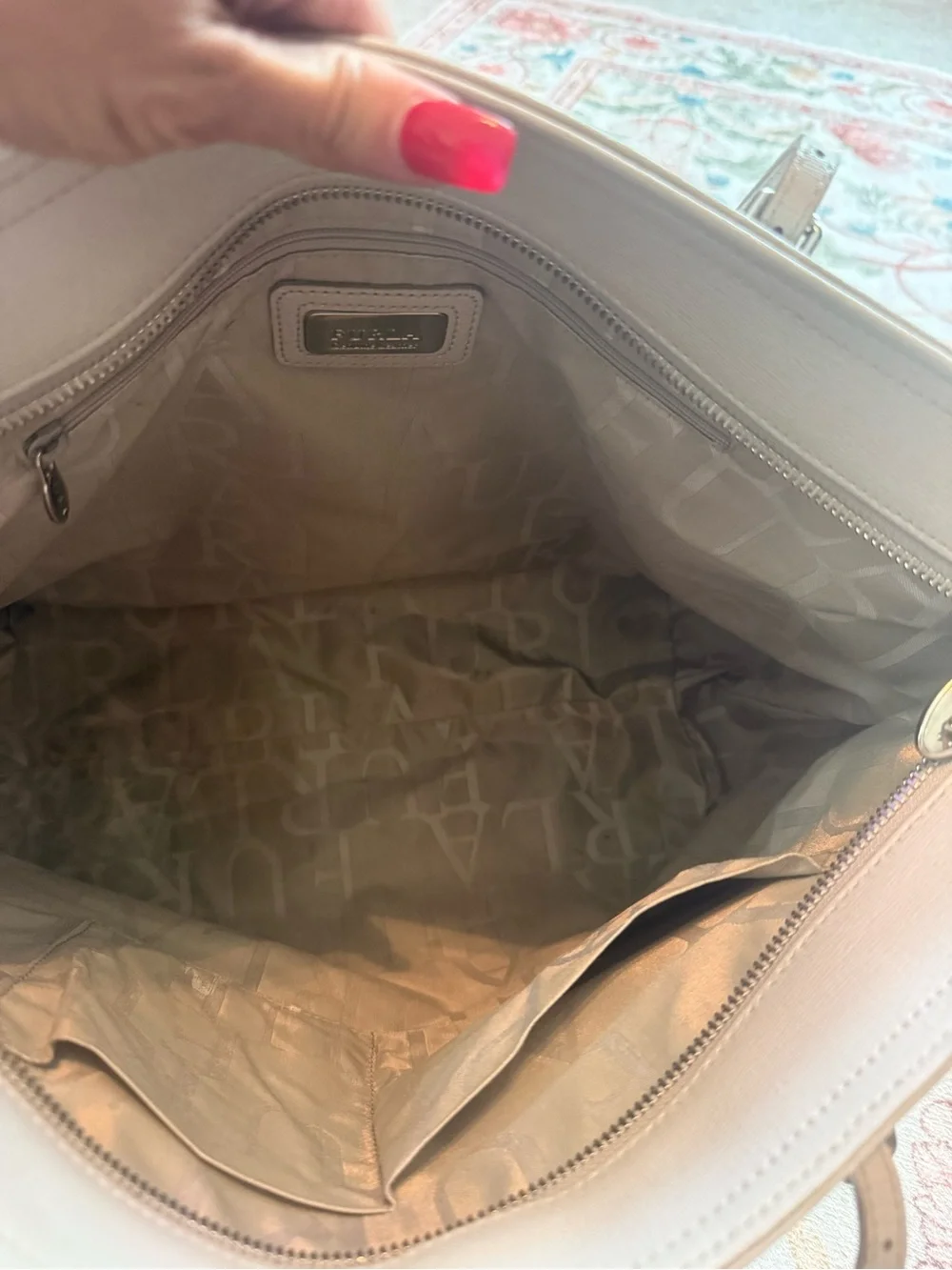 Furla Light Beige Leather Tote with Slim Shoulder Straps